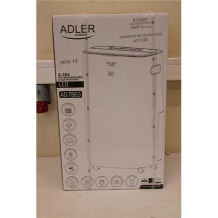 Taastatud. Adler AD 7863 2-in1 Air Dehumidifier & Air purifier LED (compressor), White | Adler | 2-in1 Air Dehumidifier and Air purifier | AD 7863 | Power 420 W | Suitable for rooms up to 140 m³ | Water tank capacity 6.5 L | White | DAMAGED PACKAGING