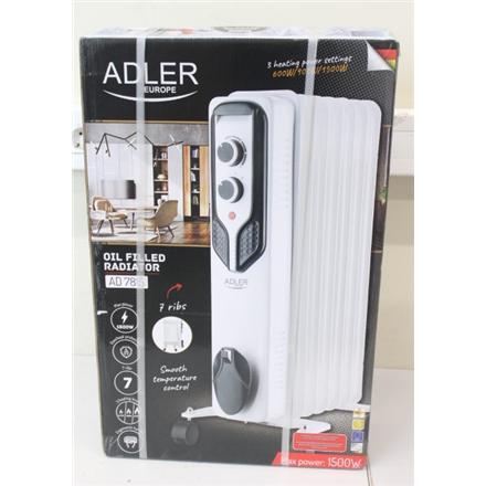 Renew. Adler AD 7815 Oil-Filled Radiator, 7 Ribs, 3 Heating Powers: 600W-900W-1500W, White | Adler | Oil-Filled Radiator | AD 7815 | Oil Filled Radiator | 1500 W | Number of power levels 3 | White | DAMAGED PACKAGING