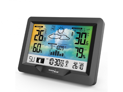 GreenBlue Wireless Weather Station, Colourful, DCF, Moon Phases, Barometer, Calendar, GB540