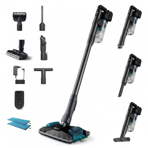 Philips 8000 series XC8055/01 stick vacuum/electric broom Battery Dry&wet Cyclonic Bagless 0.6 L Aqua colour, Black