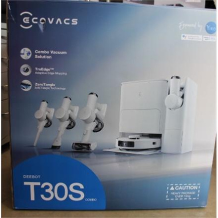 Taastatud. Ecovacs DEEBOT T30S COMBO Vacuum cleaner,Robot+Handheld,Wet&Dry,Robot operating time 220 min,Dust bin 0,3 L,5200mAh,White+Auto-emp | Ecovacs Vacuum cleaner | DEEBOT T30S COMBO | Wet&Dry | Li-ion | 5200 mAh | Dust capacity 3 L | 11000 Pa | White