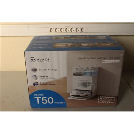 Восстановленный. Ecovacs DEEBOT T50 PRO OMNI Vacuum cleaner, Robot, Wet&Dry, 15000Pa, TruEdge 2.0, AIVI 3D 3.0 OMNI, White + All-in-one station | Ecovacs Robotic Vacuum Cleaner | DEEBOT T50 PRO OMNI | Wet&Dry | Li-ion | 6400 mAh | Dust capacity 0.26 L | 1