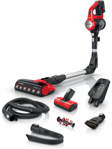 Bosch BBS711ANM stick vacuum/electric broom Battery Dry Bagless 0.3 L Must, Red, Stainless steel