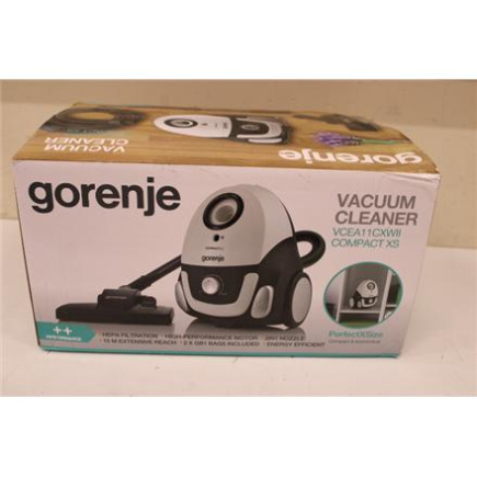 Taastatud. Gorenje VCEA11CXWII Vacuum cleaner, Bagged, Power 750 W, Valge | Gorenje | Vacuum cleaner | VCEA11CXWII | Bagged | 750 W | Operating radius 15 m | Valge | Warranty 24 month(s) | DAMAGED PACKAGING