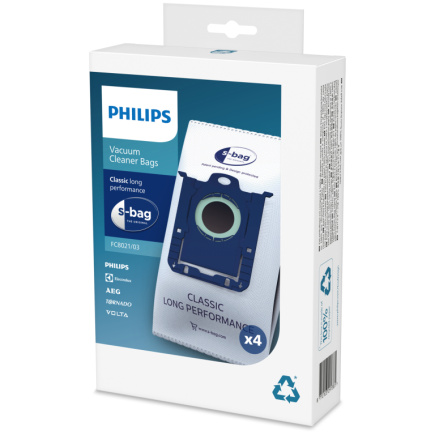 Philips s-bag Vacuum cleaner bags FC8021/03 4 x dust bags One standard fits all 50% longer lifetime 15% more capacity Philips s-bag Vacuum cleaner bags FC8021/03 4 x dust bags One standard fits all 50% longer lifetime 15% more capacity