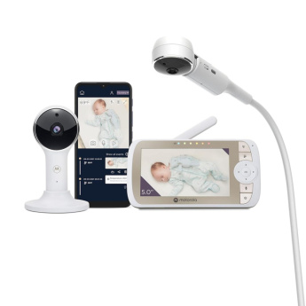 Motorola | Full HD Wi-Fi Video Baby Monitor with Crib Mount | VM65X CONNECT 5.0'' | 5.0'' LCD colour display with 480 x 272 resolution; Lullabies; Room temperature monitoring; Infrared night vision; LED sound level indicator; Wi-Fi connectivity for on-the-g