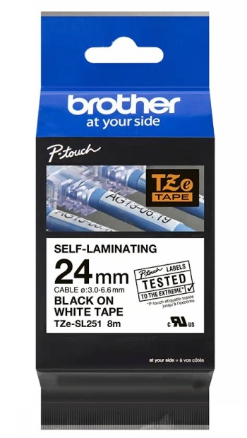 BROTHER TZESL251 24 MM BLACK ON WHITE SELF LAMINATE
