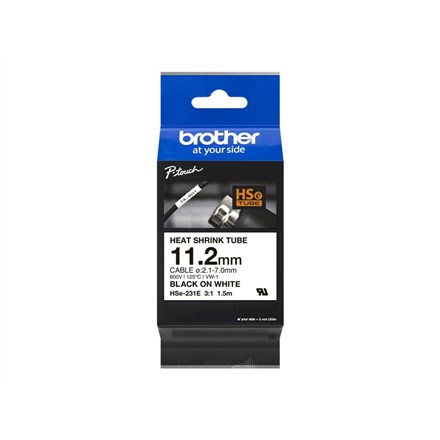 Schrumpfschlauchkassette Brother 11,2mm weiĂź/schwarz HSE231E