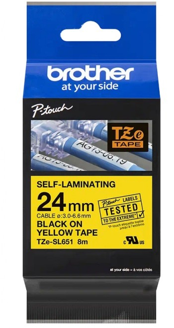 BROTHER TZESL651 24 MM BLACK ON YELLOW SELF LAMINATE