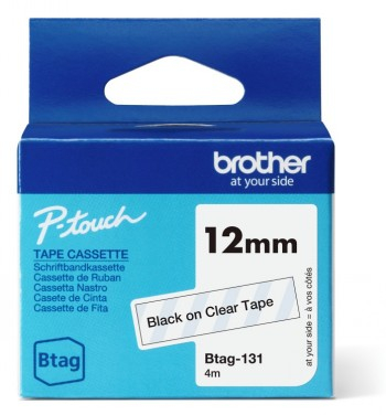 BROTHER BTAG-131 BTAG131 12MM BLACK ON CLEAR TAPE