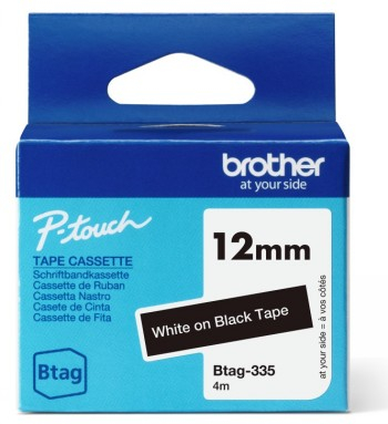 BROTHER BTAG335 12MM WHITE ON BLACK TAPE