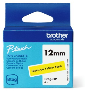 BROTHER BTAG631 12MM BLACK ON YELLOW TAPE