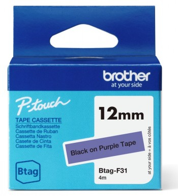 BROTHER BTAGF31 12MM BLACK ON PURPLE TAPE