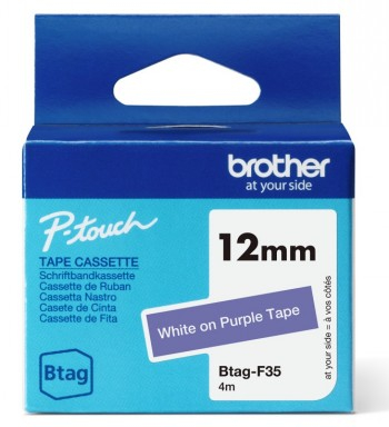 BROTHER BTAGF35 12MM WHITE ON PURPLE TAPE