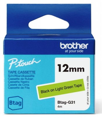 BROTHER BTAGG31 12MM BLACK ON LIGHT GREEN TAPE