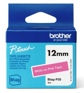 BROTHER BTAGP35 12MM WHITE ON PINK TAPE