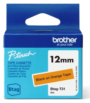 BROTHER BTAGT31 12MM BLACK ON ORANGE TAPE