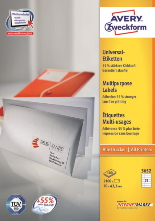 Avery 3652Z self-adhesive label Rectangle White 2100 pc(s)