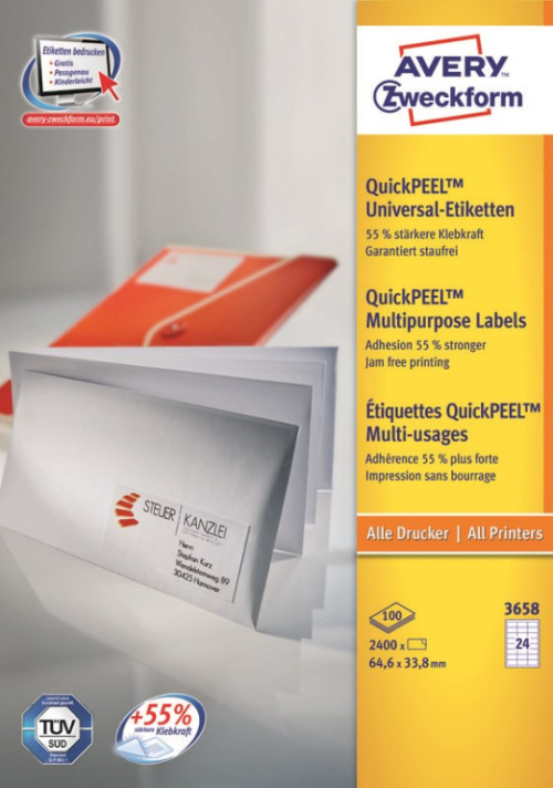 Avery 3658Z self-adhesive label Rectangle White 2400 pc(s)