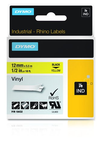 DYMO 12mm RHINO Coloured Vinyl label-making tape D1