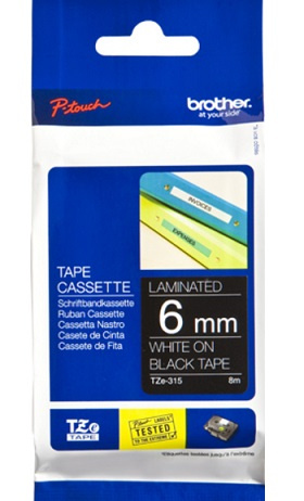 BROTHER TZE315 6 WHITE ON BLACK