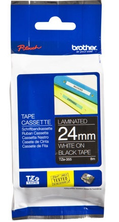 BROTHER TZE355 24 WHITE ON BLACK