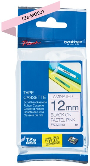 BROTHER TZEMQE31 12 Black ON PASTEL PINK
