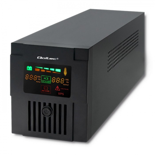 Qoltec 53953 Uninterruptible Power Supply | Monolith | 1000VA | 600W | LCD | USB
