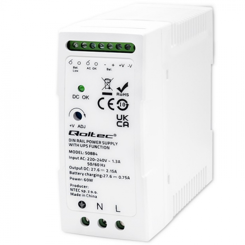 Qoltec DIN rail power supply with UPS function, 60W