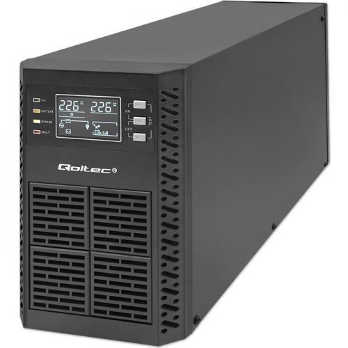 Qoltec 52281 Uninterruptible Power Supply UPS | 2kVA | 2000W | Power factor 1.0 | LCD | EPO | USB | On-line