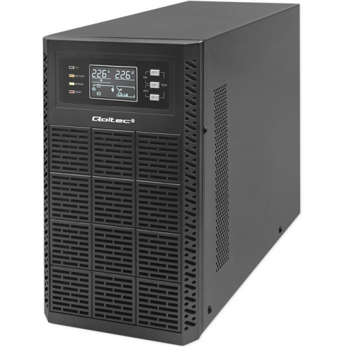 Qoltec 52282 Uninterruptible Power Supply UPS | 3kVA | 3000W | Power factor 1.0 | LCD | EPO | USB | On-line