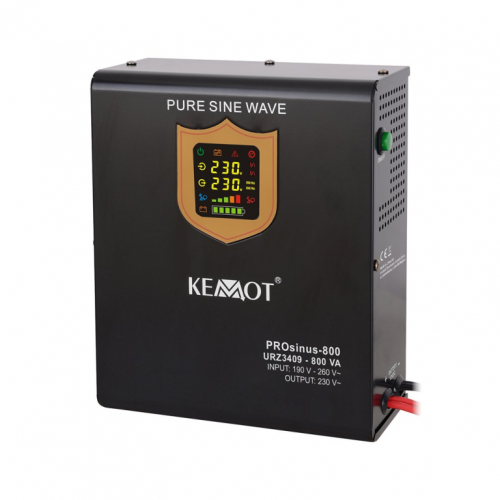 Wall-mounted emergency power supply KEMOT PROsinus-800 converter with pure sine wave and charging function 12V 230V 800VA/500W