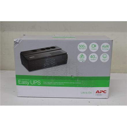 Renew. APC Easy UPS, 500VA, floor/wall mount, 230V, 4x CEE 7/3 Schuko sockets, AVR, Black | Schneider Electric APC Easy UPS | BV500I-GR | 500 VA | 300 W | DAMAGED PACKAGING