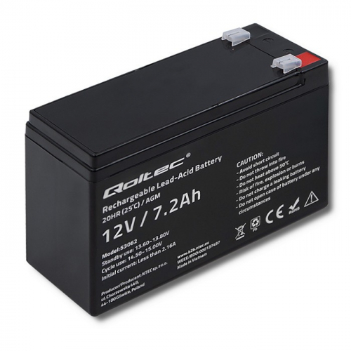 Qoltec AGM battery 12V 7.2Ah, max. 108A