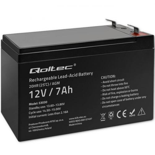 Qoltec Gel battery | 12V | 7Ah | Max.72A | AGM