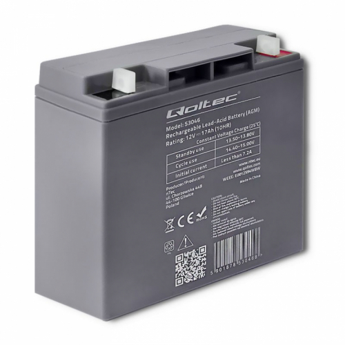 Qoltec Battery AGM 12V 17Ah max. 255A