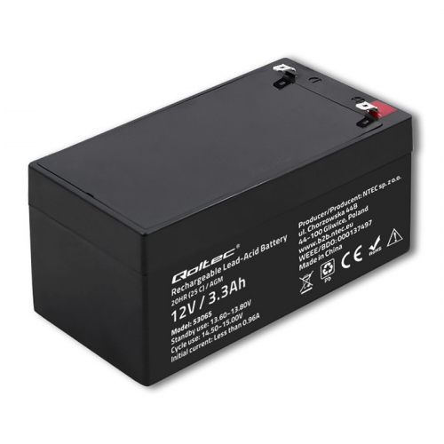 Qoltec AGM battery 12V 3.3Ah, max. 49.5A