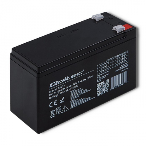 Qoltec Gel battery | 12V | 9Ah | Max.90A | AGM