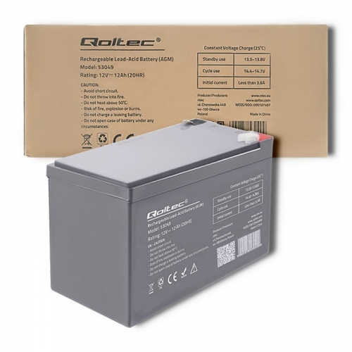 Qoltec 53049 AGM battery | 12V |  12Ah