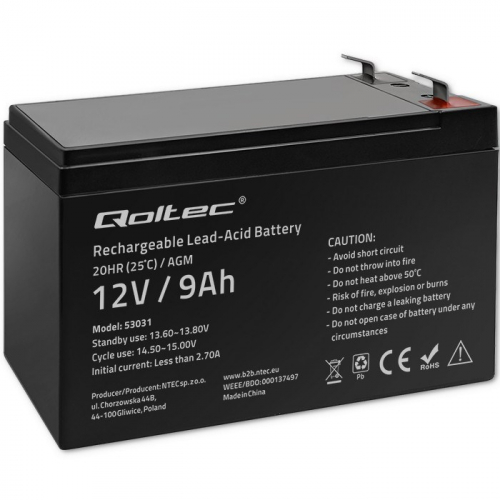 Qoltec 53031 AGM battery | 12V | 9Ah | max 135A