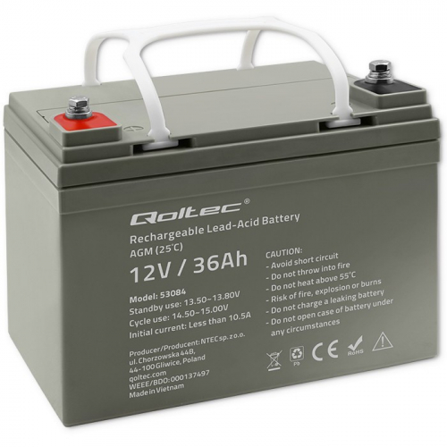 Qoltec AGM battery 12V 36Ah max. 540A