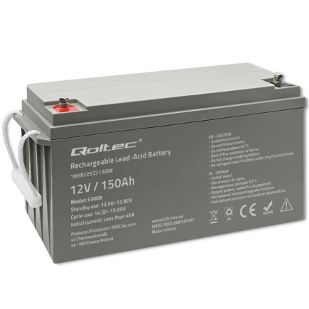 Qoltec AGM battery 12V 150Ah, max. 2250A
