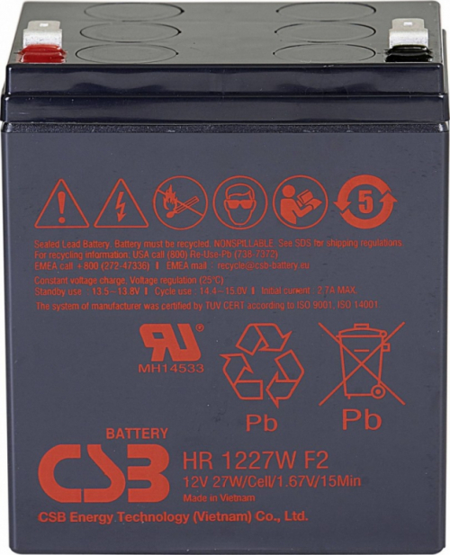 CSB AGM Battery 27W@15min F2 6.5Ah 3-5y HR1227WF2