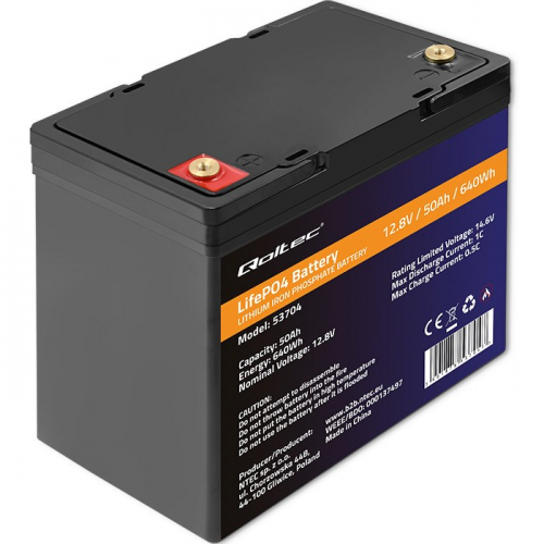 Qoltec 53704 LiFePO4 lithium iron phosphate battery | 12.8V | 50Ah | 640Wh | BMS