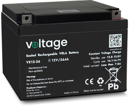 AGM Battery Voltage 12V 26Ah VE12-26 (Lifespan 6-9 years)