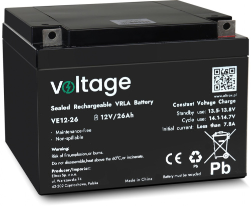 AGM Battery Voltage 12V 26Ah VE12-26 (Lifespan 6-9 years)