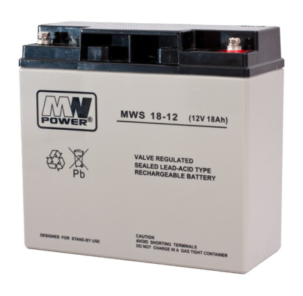 MPL MW POWER MWS 18-12 UPS battery Lead-acid accumulator VRLA AGM Maintenance-free 12 V 18 Ah Black, Grey