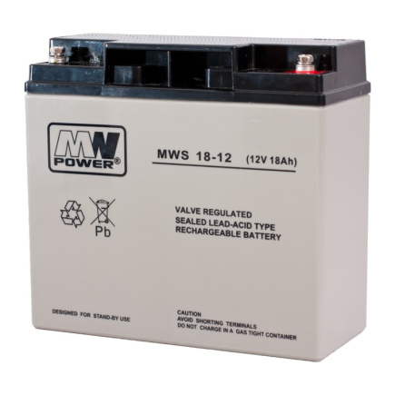 MPL MW POWER MWS 18-12 UPS battery Lead-acid accumulator VRLA AGM Maintenance-free 12 V 18 Ah Black, Grey
