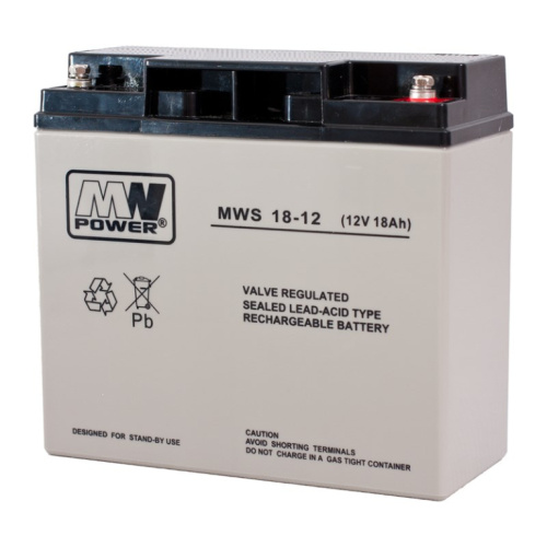 MPL MW POWER MWS 18-12 UPS battery Lead-acid accumulator VRLA AGM Maintenance-free 12 V 18 Ah Black, Grey