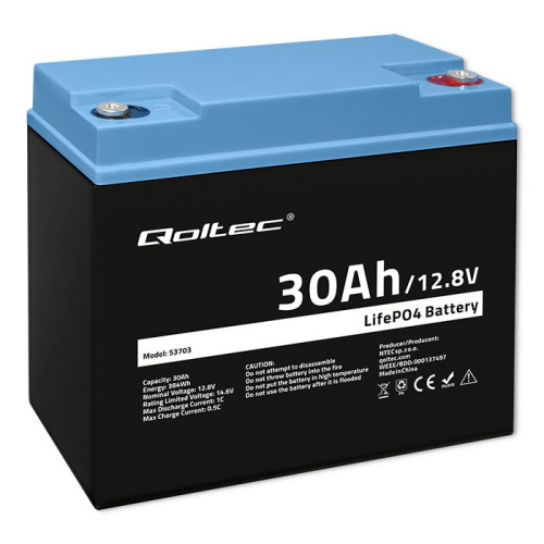Battery LiFePO4 12.8V 30Ah 384Wh w/ BMS